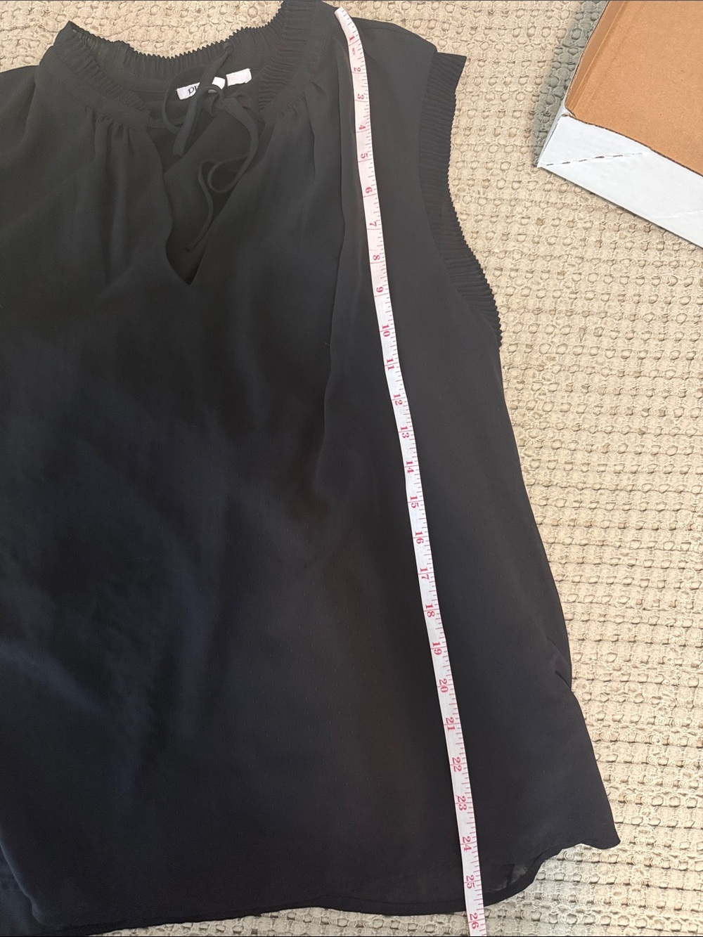 DR2 Black Sleeveless Tie-Neck Camisole with Pleated Trim - Picture 4 of 5